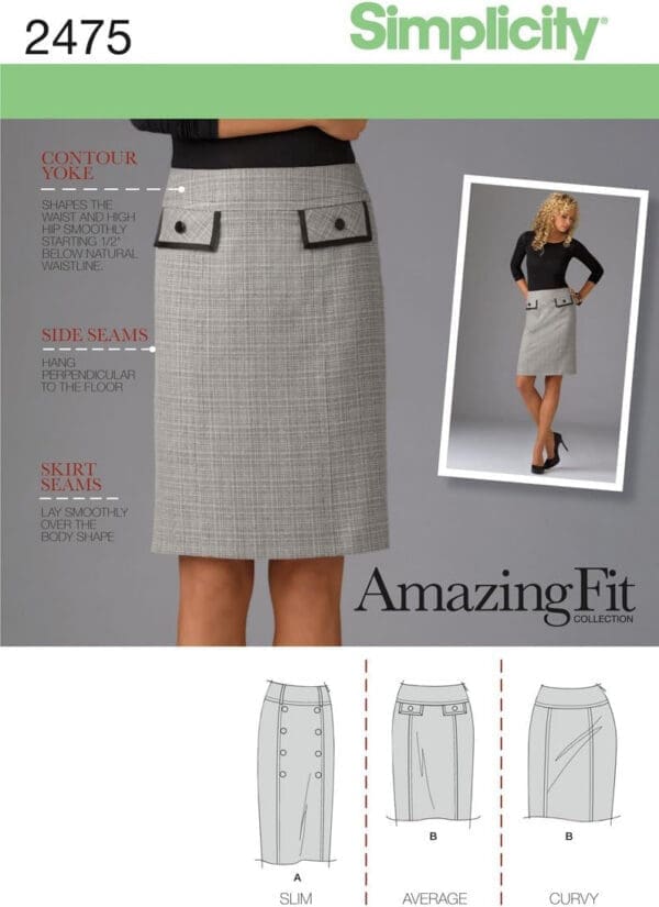 Simplicity Sewing Pattern 2475 - Misses/Miss Petite Skirts- Amazing Fit Sizes: U5 (16-18-20-22-24)