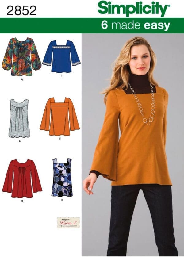 Simplicity Sewing Pattern 2852 Misses Knit Tops, H5 (6-8-10-12-14)