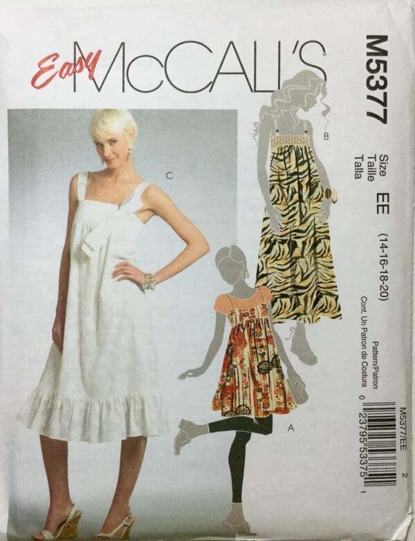 McCall's M5377, Misses' Jumper and Dresses in Two Lengths, Size EE (14-16-18-20)