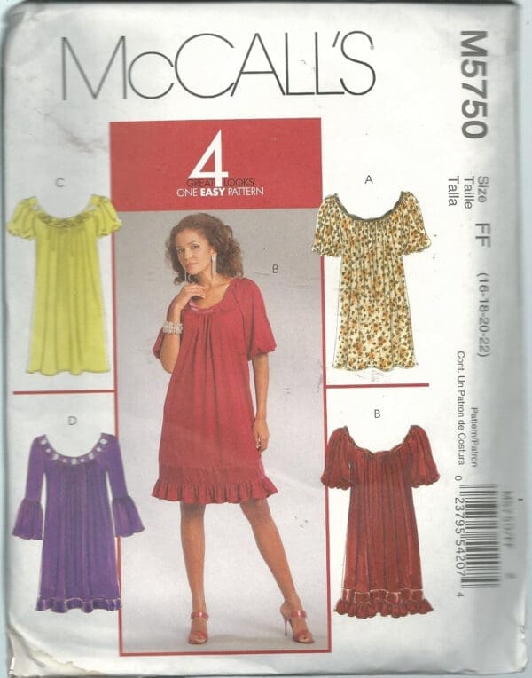 McCall's 5750FF Sewing Pattern Misses 4 Easy Dresses Size 16-22