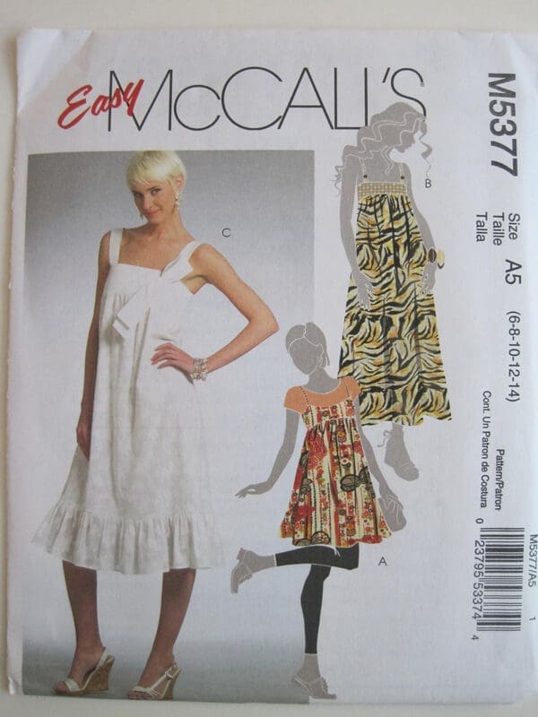 McCall's Pattern 5377 Misses' Jumper and Dresses in Two Lengths, Size A5 (6-8-10-12-14)