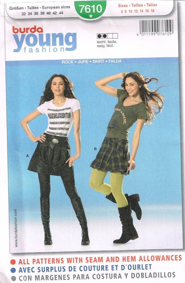 Burda Young Fashion Skirt Sewing Pattern 7610 in Sizes 6 - 18