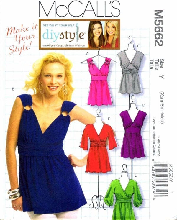 McCalls Design It Yourself Pattern M5662 Misses Tops, Tunics and Drsss Sizes XS-M 4-6-8-10-12-14 - Image 3