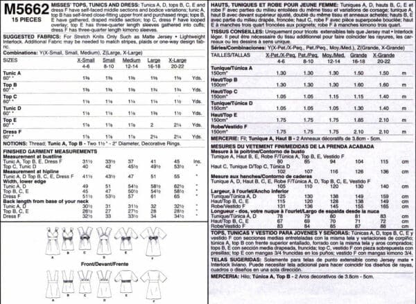 McCalls Design It Yourself Pattern M5662 Misses Tops, Tunics and Drsss Sizes XS-M 4-6-8-10-12-14 - Image 4