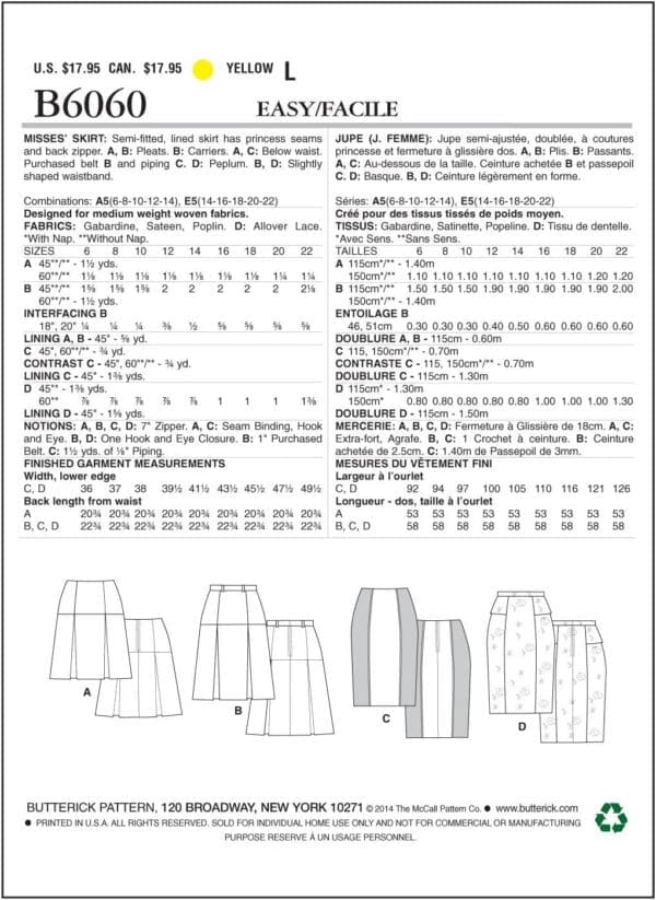 Butterick Patterns B6060 Misses' Skirt Sewing Template, Size A5 (6-8-10-12-14) - Image 7