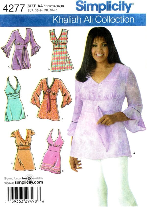 Simplicity Pattern 4277 Khaliah Ali Collection Misses/ Women's Tunics Size AA (10-18) - Image 3