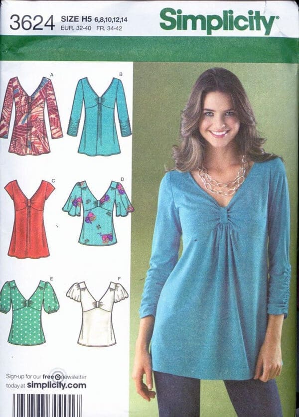 Simplicity 36242007 Misses Knit and Woven Tops Sizes H5 (6-14)