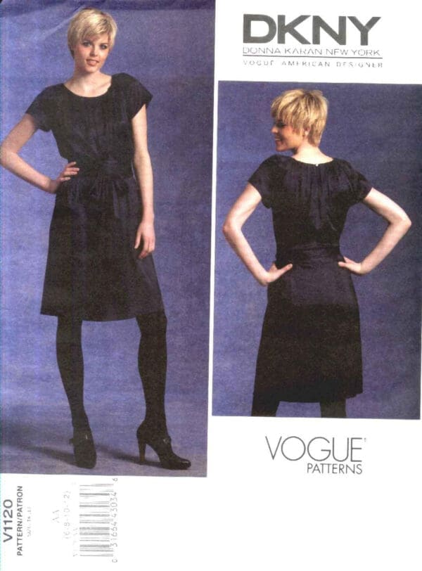 Vogue Sewing Pattern 1120 Misses Size 6-12 DKNY Easy Loose-fitting Baby Doll A-Line Dress Attached Belt