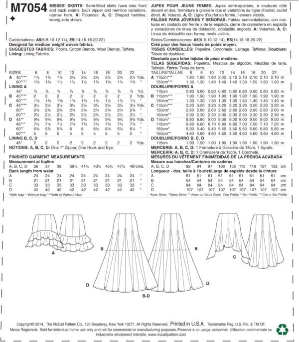 McCall Pattern Company M7054 Misses' Skirt Sewing Templates, E5 (14-16-18-20-22) - Image 8