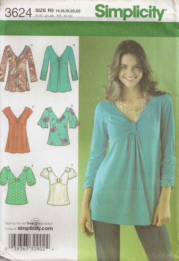 Simplicity 3624, Misses' Top, Size R5(14-22), 2007