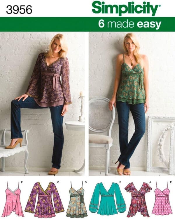 Simplicity Sewing Pattern 3956 Misses Tops, D5 (4-6-8-10-12)