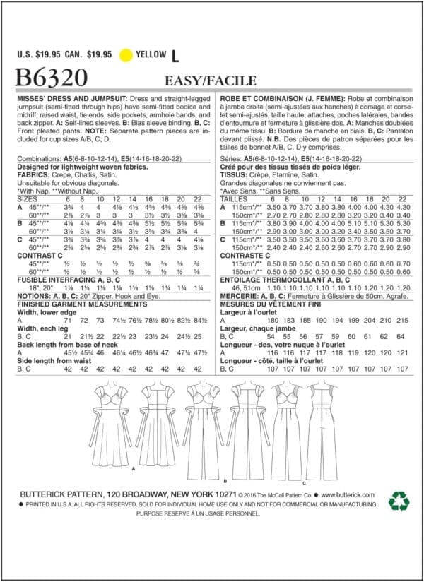 Butterick Patterns B6320 Misses' Sweetheart-Neckline Dress and Jumpsuits, Size E5 (14-16-18-20-22) - Image 3