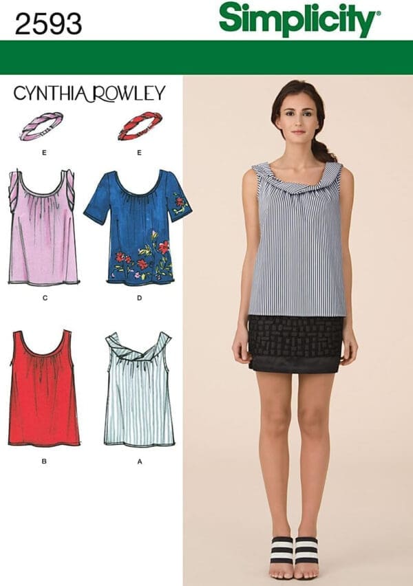 Simplicity Sewing Pattern 2593 Misses Tops, H5 (6-8-10-12-14)