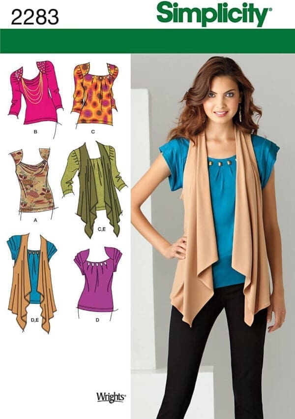 Simplicity Sewing Pattern 2283 Misses' Knit Tops and Vest, R5 (14-16-18-20-22)