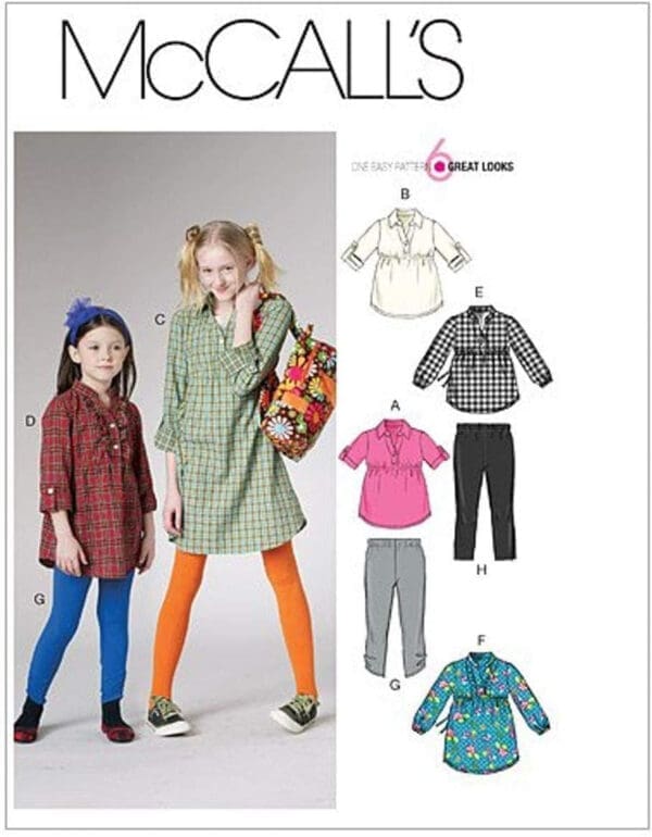 McCall's Patterns M6156 Children's/Girls' Tops, Dresses and Leggings, Size CHJ (7-8-10-12-14)