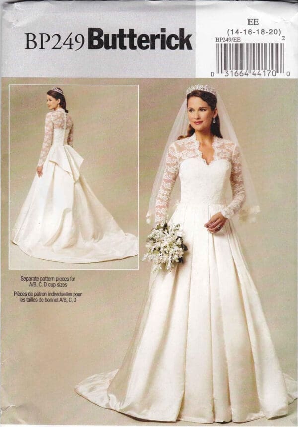 Butterick Pattern BP249 Wedding Gown Size A5 (6-8-10-12-14)