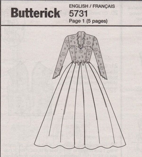 Butterick Pattern BP249 Wedding Gown Size A5 (6-8-10-12-14) - Image 4