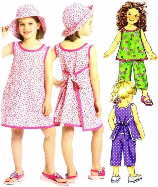 BUTTERICK PATTERNS B5019 Children's/Girls Top, Dress, Pants and Hat, Size CL (6-7-8)