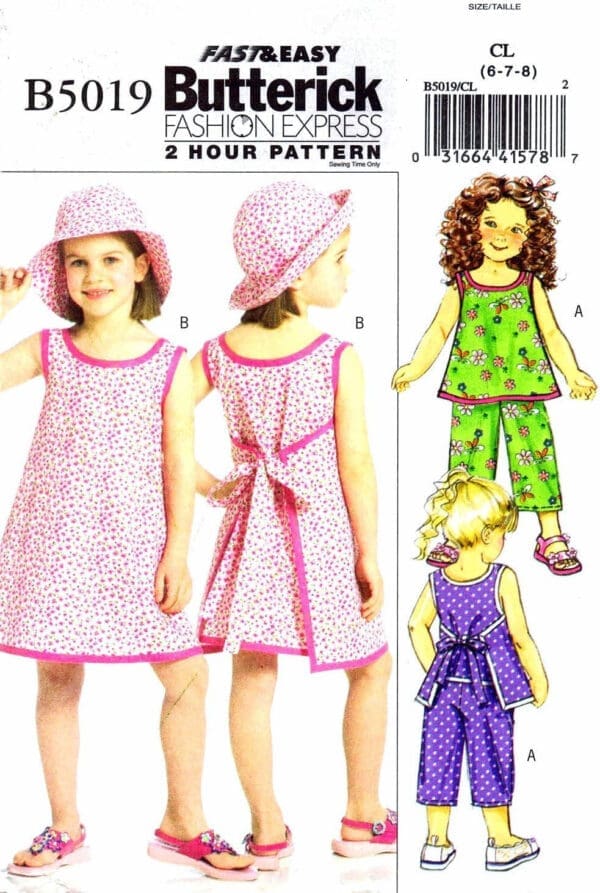 BUTTERICK PATTERNS B5019 Children's/Girls Top, Dress, Pants and Hat, Size CL (6-7-8) - Image 3