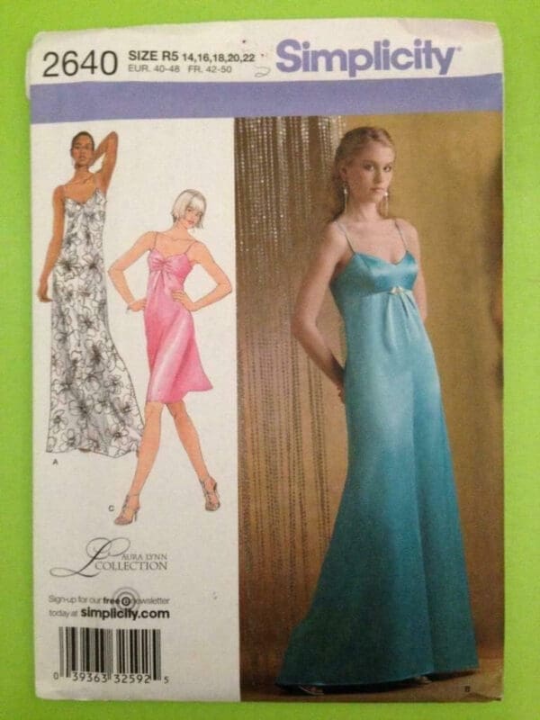 Simplicity Sewing Pattern 2640 Size R5 Misses Evening Dress in Two Lengths with Back Variations - Image 3