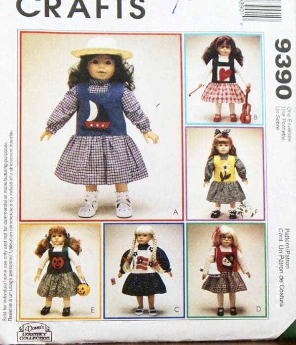 OOP McCall's Pattern 9390. Clothes & Appliques for 18" Dolls, for Example: American Girl Dolls