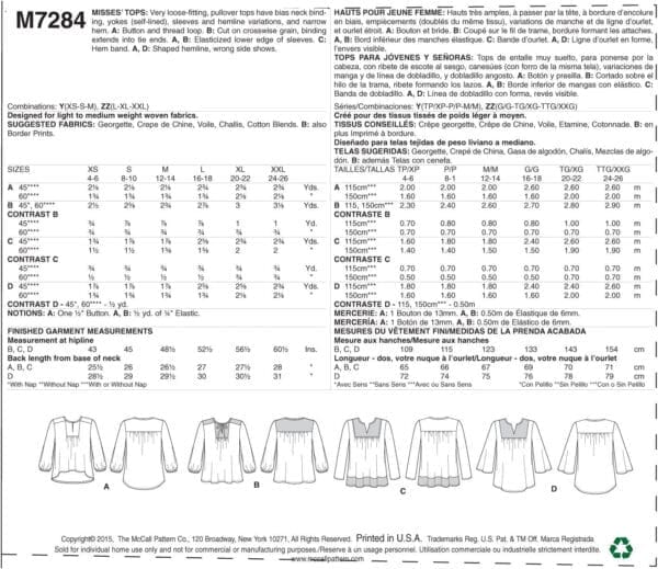 McCall's Patterns M7284 Misses' Tops, ZZ (Large-X-Large-XX-Large) - Image 8