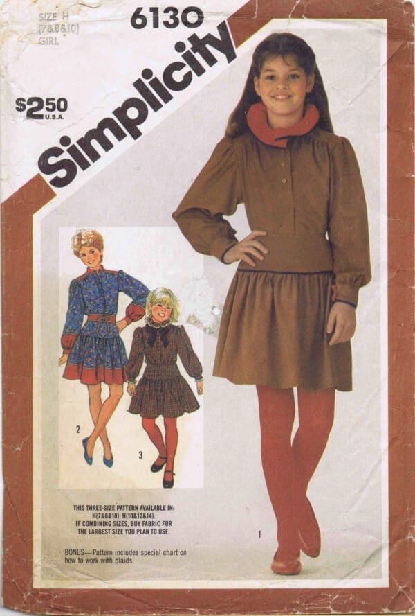 Simplicity 6130 Sewing Pattern Girls Two-Piece Mini-Dress & Sash Size 7 - Image 3