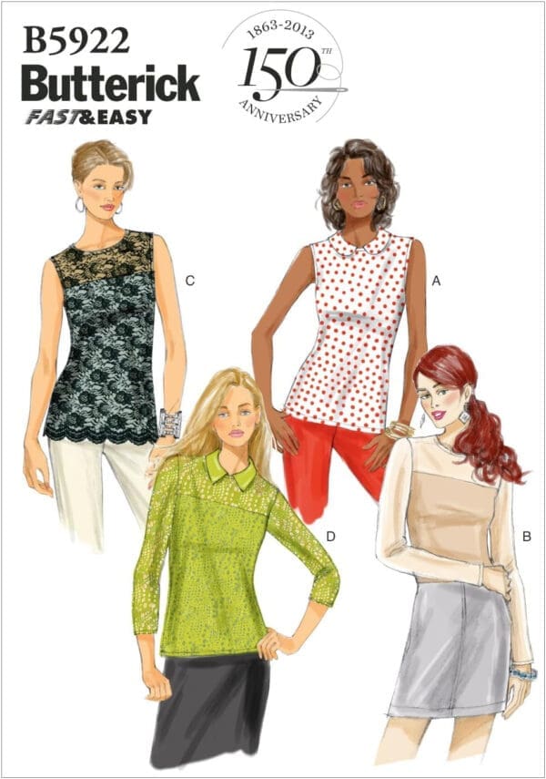 Butterick Patterns B5922 Misses' Top Sewing Template, Size A5 (6-8-10-12-14)