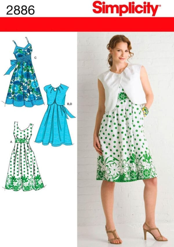 Simplicity Pattern 2886 Dress with Bodice Variations and Bolero Size 6-8-10-12-14