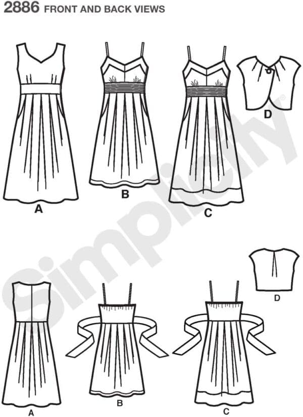 Simplicity Pattern 2886 Dress with Bodice Variations and Bolero Size 6-8-10-12-14 - Image 3