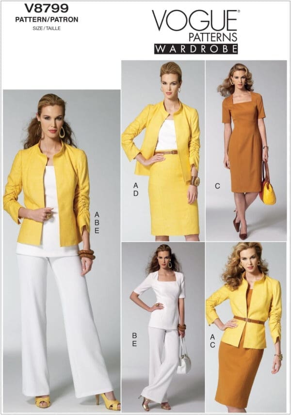 VOGUE PATTERNS V8799 Misses Jacket, Top, Dress, Skirt and Pants, Size E5 (14-16-18-20-22)