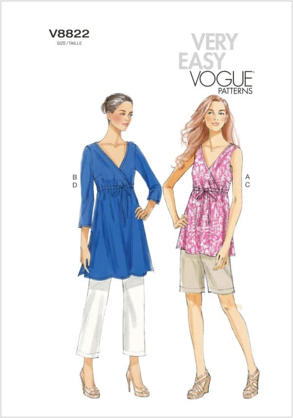 VOGUE PATTERNS V8822 Misses Tunic, Shorts and Pants, Size E5 (14-16-18-20-22)