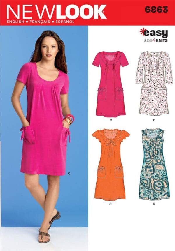 Patterns - New Look 6863 Misses' Knit Dress, Mini Dress