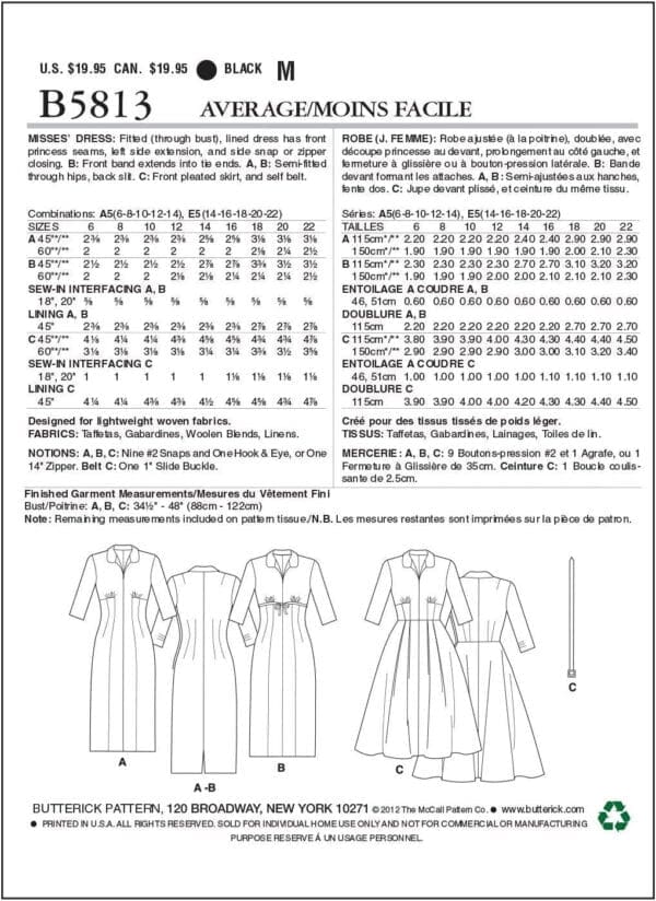 BUTTERICK PATTERNS B5813 Misses' Dress, Size A5 (6-8-10-12-14) - Image 5