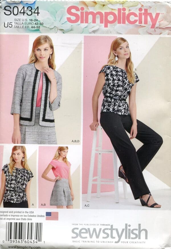 Simplicity Pattern S0434/1202 ~ Misses'/Miss Petite Top, Skirt, Pants and Unlined Jacket, Size U5 (16-24)