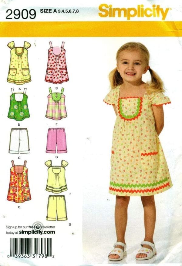 Simplicity Pattern 2909 SIZE A (3,4,5,6,7,8) CHILD