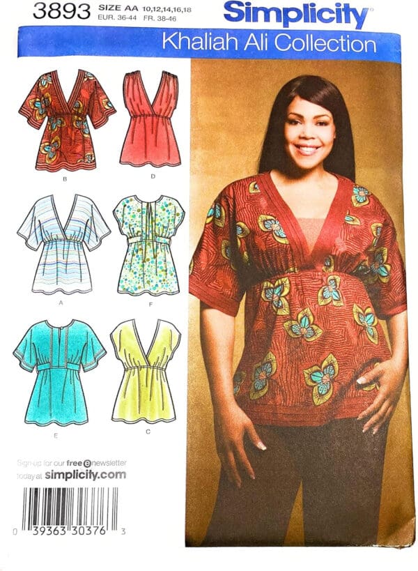 Simplicity 3893 Khaliah Ali Collection Tops Size AA (10-18)