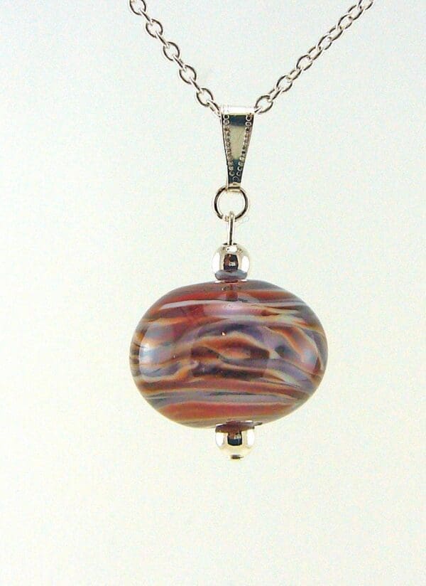 Purple and Red Swirly Hollow Lampworked Glass Bead Pendant and Necklace