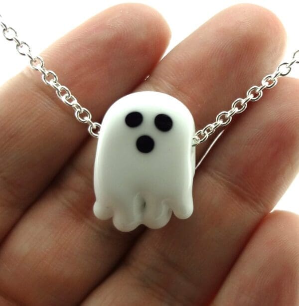 White Ghost Lampworked Glass Bead Halloween Necklace