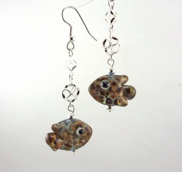 Raku Fish Lampworked Glass Bead Earrings