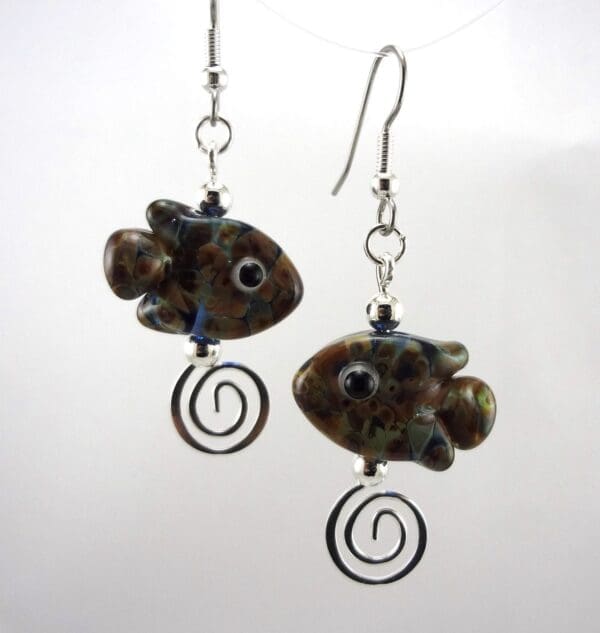 Raku Fish Lampworked Glass Bead Earrings