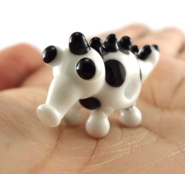 Black and White Spotted Monster Lampworked Glass Figurine Bead