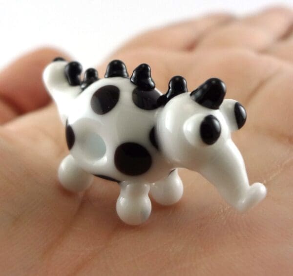 Black and White Spotted Monster Lampworked Glass Figurine Bead - Image 2