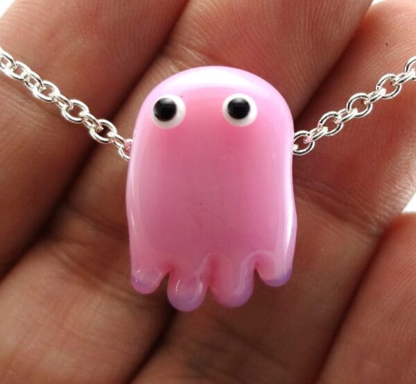 Pink Ghost Lampworked Glass Bead Necklace