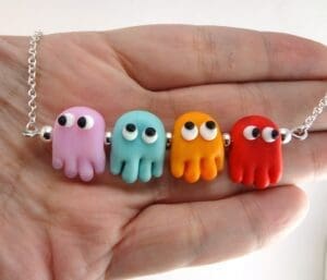 Colorful Ghost Lampworked Glass Bead Necklace