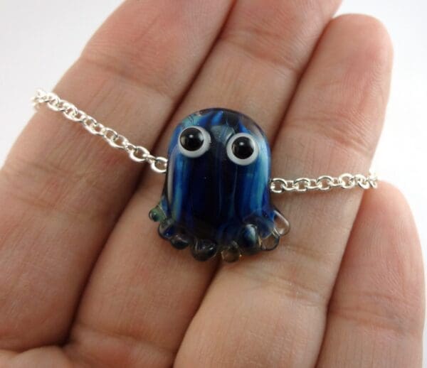 Blue Jellyfish Lampworked Glass Bead Necklace