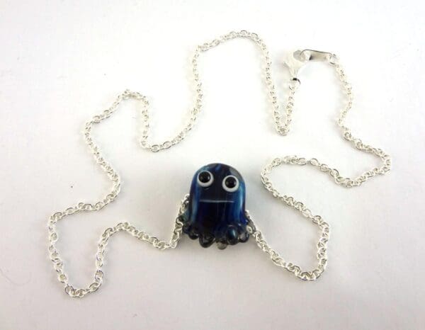 Blue Jellyfish Lampworked Glass Bead Necklace - Image 2