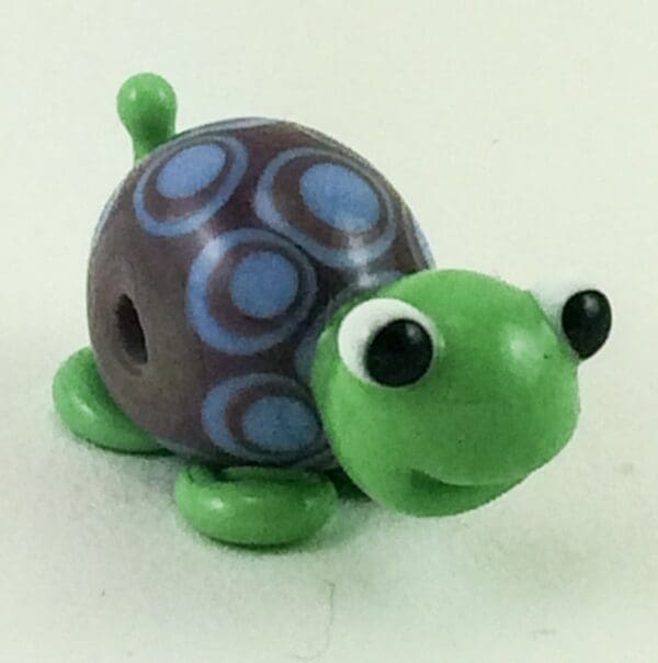 Purple and Blue Smiling Turtle Lampworked Glass Figurine Bead