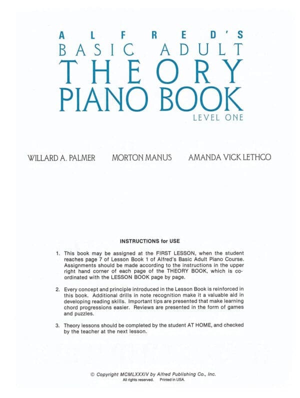 Alfred's Basic Adult Theory Piano Book: Level One (2462) - Image 3