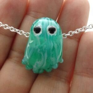 Aqua Blue Jellyfish Lampworked Glass Bead Necklace